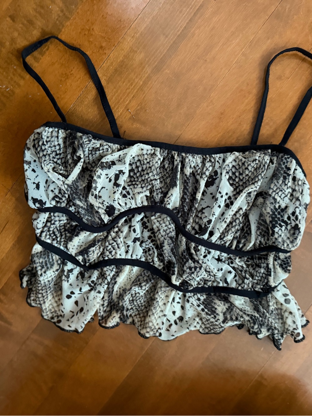 Urban Outfitters Black & White Snake-Print Ruffle Cami